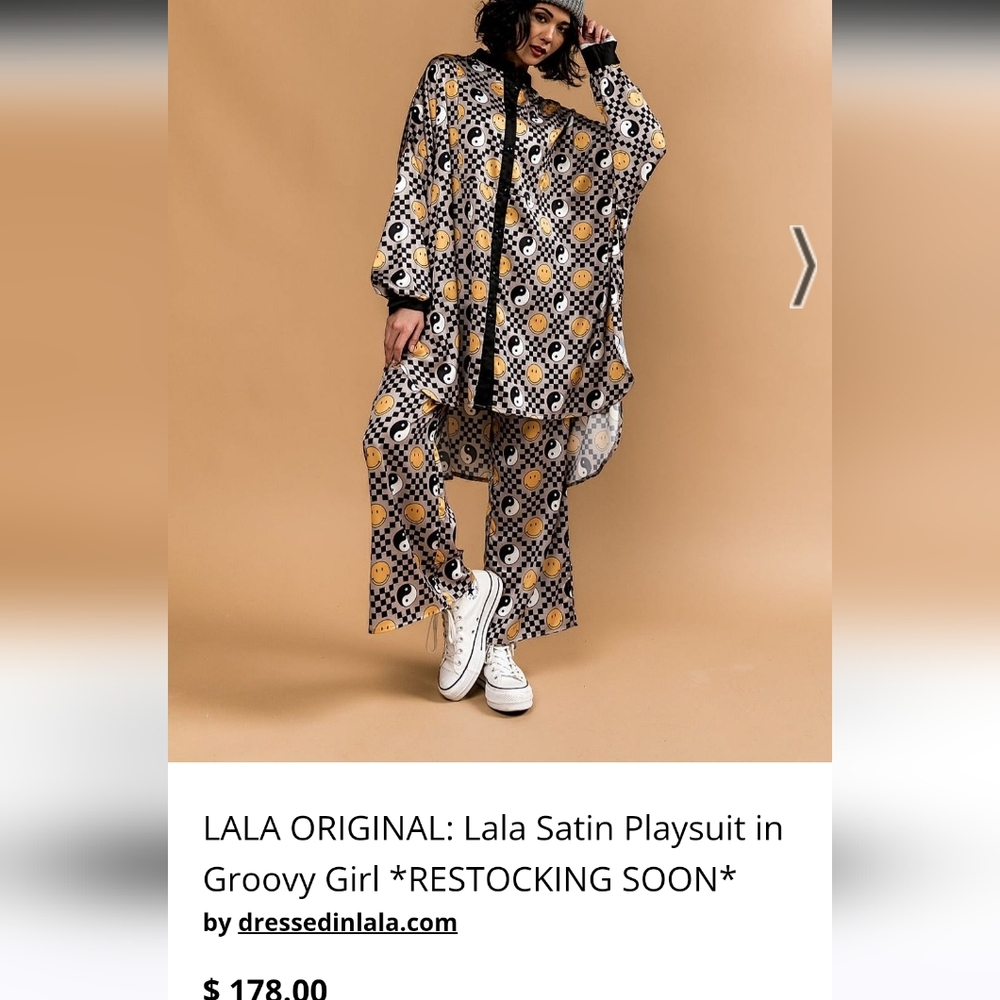 Dressed in LALA Satin Playsuit in Groovy Girl Size Medium